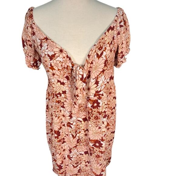 Volcom Women's Goovestone Printed Short Babydoll Dress Dark Clay Size XL/12 - Picture 4 of 12